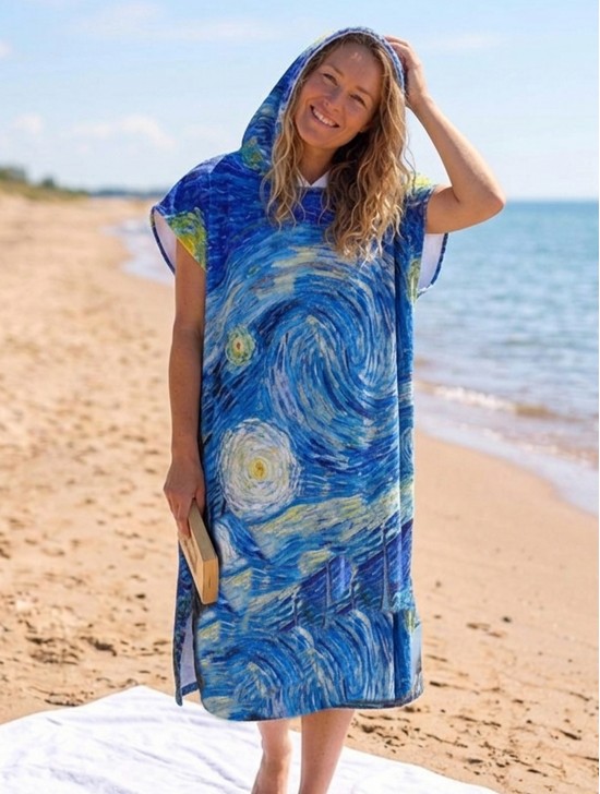 Starry Night Print Hoodie Robe